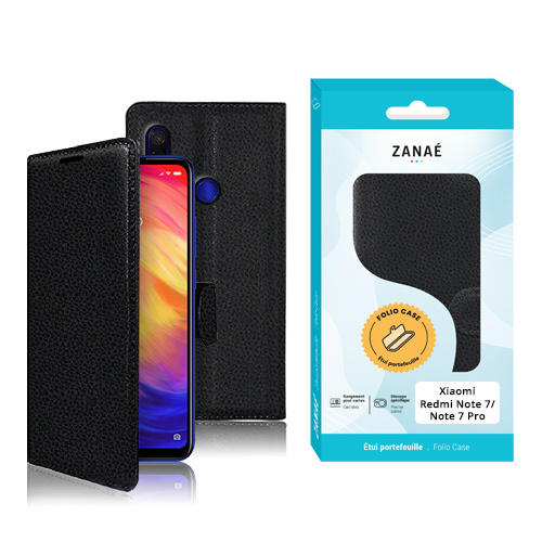 Etui Portefeuille Zanae pour Redmi Note 7 / Redmi Note 7 Pro, Noir