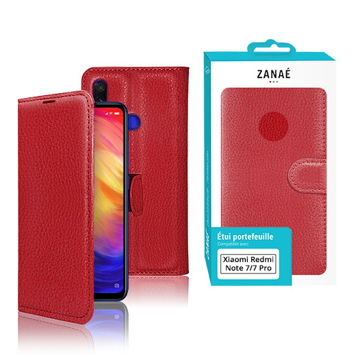 Etui Portefeuille Zanae pour Xiaomi Redmi Note 7 / Note 7 Pro, Rouge