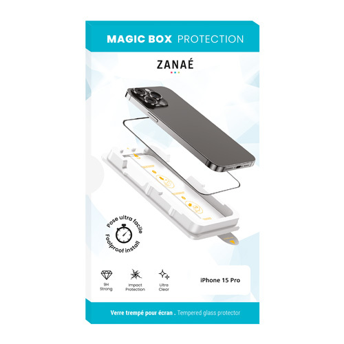 Verre trempe Magic Box pour iPhone 15 Pro, transparent