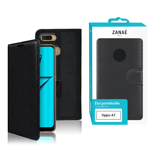 Etui Portefeuille Zanae pour Oppo A7 / AX7, Noir