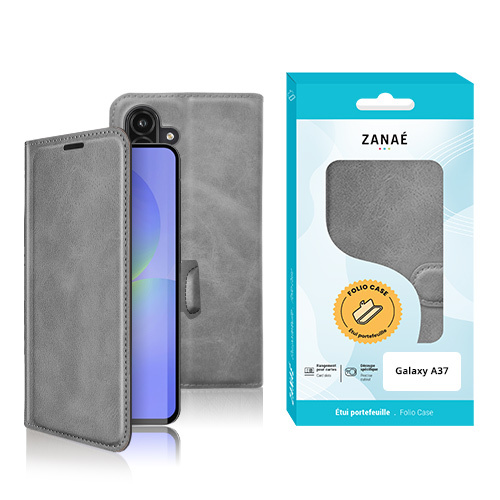 Portefeuille Zanae Columbia pour Galaxy A37, gris