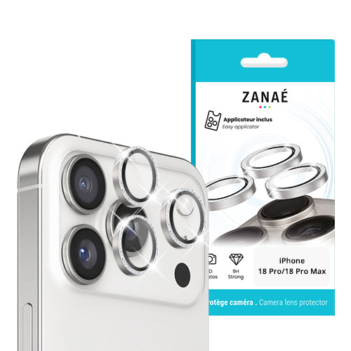 Verres Camera pailletes Argent pour iPhone 18 Pro/ 18 Pro Max