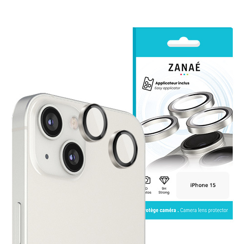 Verres Camera Metalliques Argent pour iPhone 15