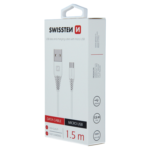 Cable, USB-A > Micro USB, 1.5m, Swissten, Blanc