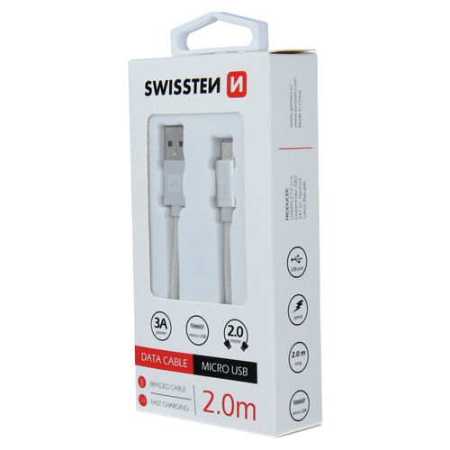 Câble textile, USB-A > Micro USB, 2m, Swissten, Silver