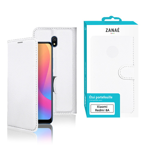 Etui Portefeuille Zanae pour Xiaomi Redmi 8A, Blanc