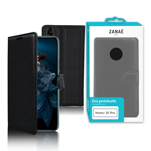 Etui Portefeuille Zanae pour Honor 20 Pro, Noir
