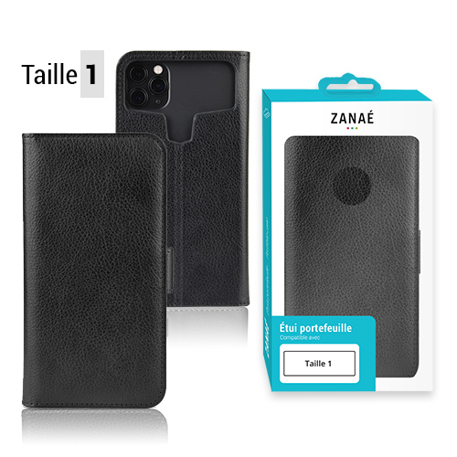 Etui portefeuille Zanae universel taille 1, Noir
