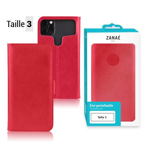 Etui portefeuille Zanae universel taille 3, Rouge