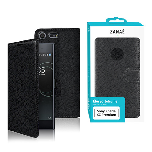 Etui Portefeuille Zanae pour Sony Xperia XZ Premium, Noir