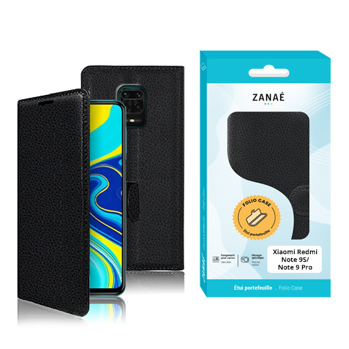 Etui Portefeuille Zanae pour Xiaomi Redmi Note 9S / Note 9 Pro, Noir