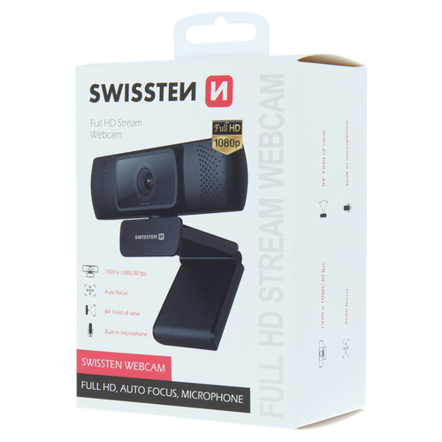 Webcam Swissten FHD 1080P, Noir