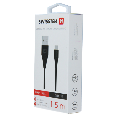 Câble, USB-A > USB-C, 1,5 m, Swissten, Noir