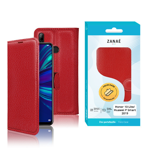 Étui Portefeuille Zanae pour Honor 10 Lite / Huawei P Smart 2019, Rouge