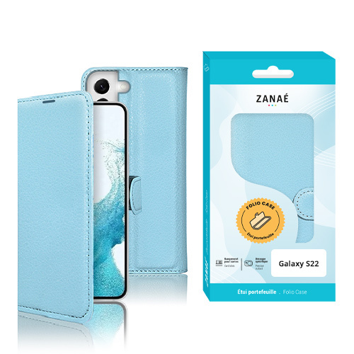 Étui Portefeuille Zanae pour Samsung Galaxy S22, Bleu Clair