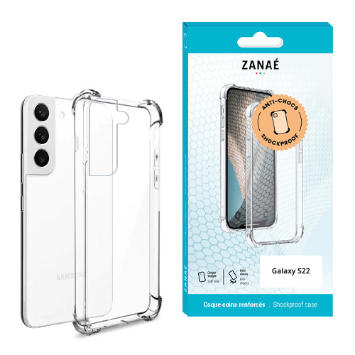 Coque Silicone transparent avec coins renforcés pour Samsung Galaxy S22, Transparent