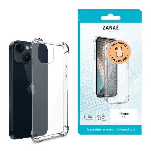 Coque Silicone transparent avec coins renforcés pour iPhone 14, Transparent