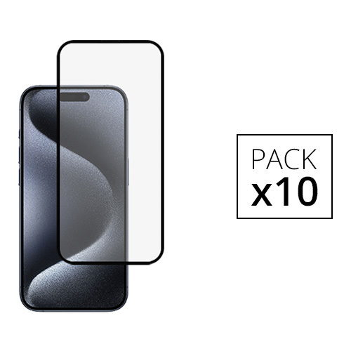 Pack de 10 Verres trempés full cover pour iPhone 15 Pro, Noir