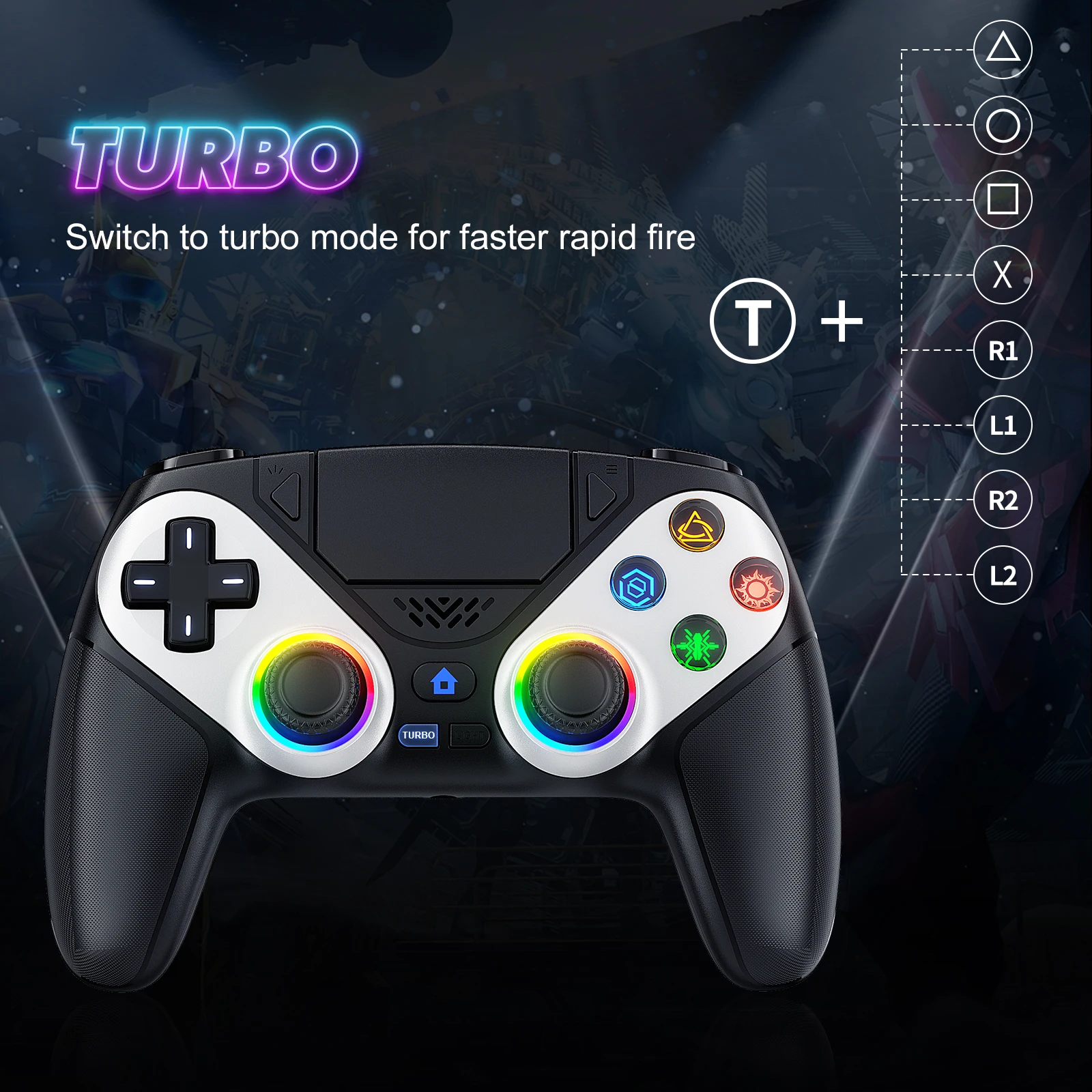 Manette Sans Fil RGB pour PS5 / PS5 Pro / Slim / PC
